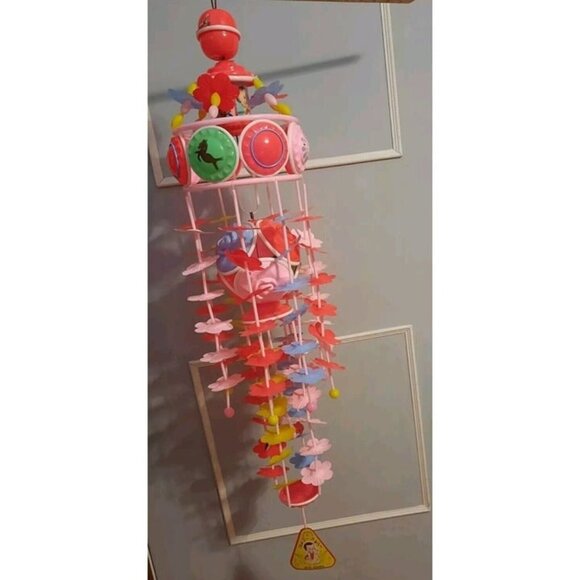 Vtg Hibiki Japan Celluloid Baby Musical Wind Up Spinning Cradle Crib Mobile Tag - Picture 1 of 12